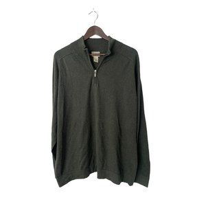 LL Bean Sweater Cotton Cashmere 1/4 Zip Mens XXL Green Long Sleeve Mock Neck